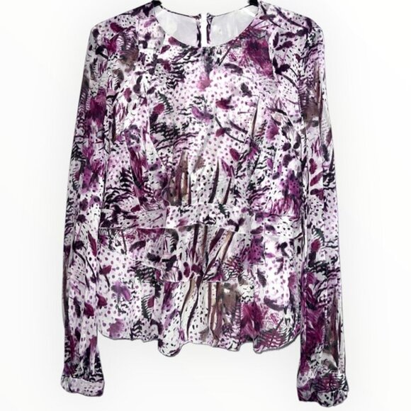 IRO Paris Silk Adya Ruffle flowy boho floral print LS blouse top Red White XS - Picture 2 of 4